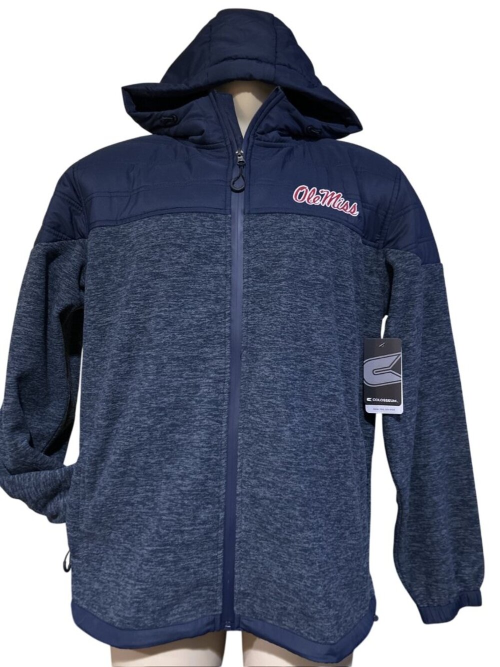 NEW Mississippi Ole Miss Rebels Navy Full Zip Hooded Jacket Men's L Colosseum